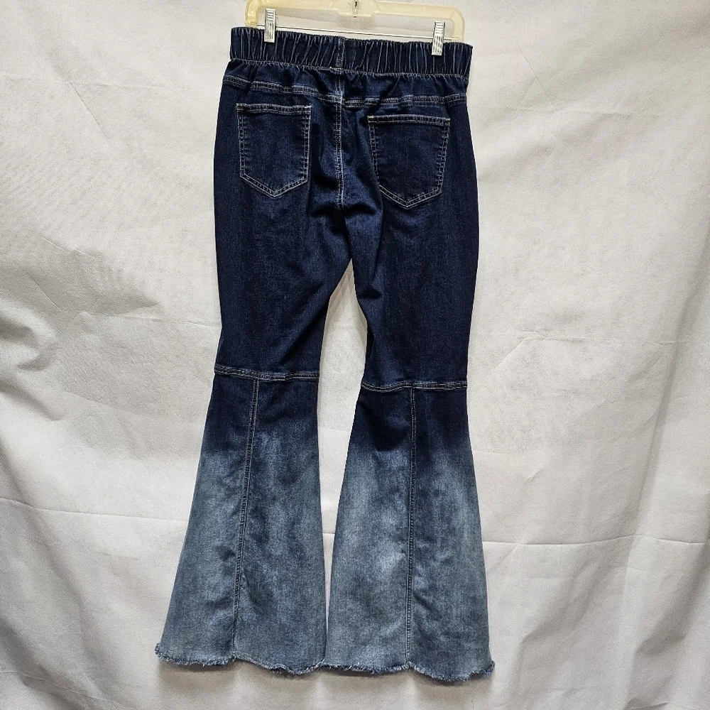 L&B Lucky & Blessed Ombre Wide Bell Bottom Dark & Light Denim Jeans Sz XL
